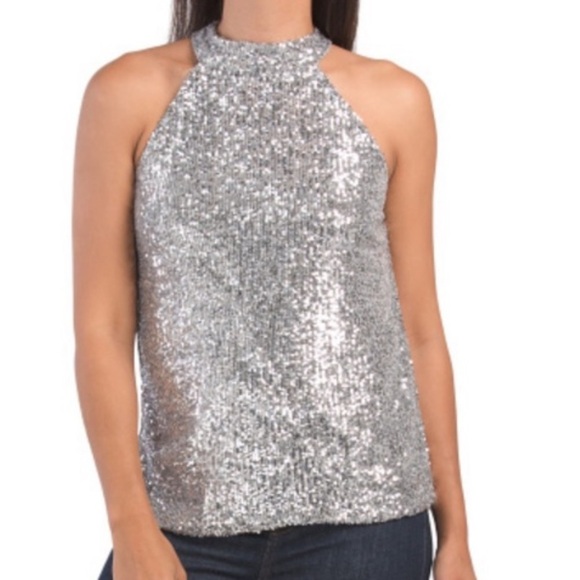 Cable & Gauge Silver Sequins Halter Top - Picture 1 of 6